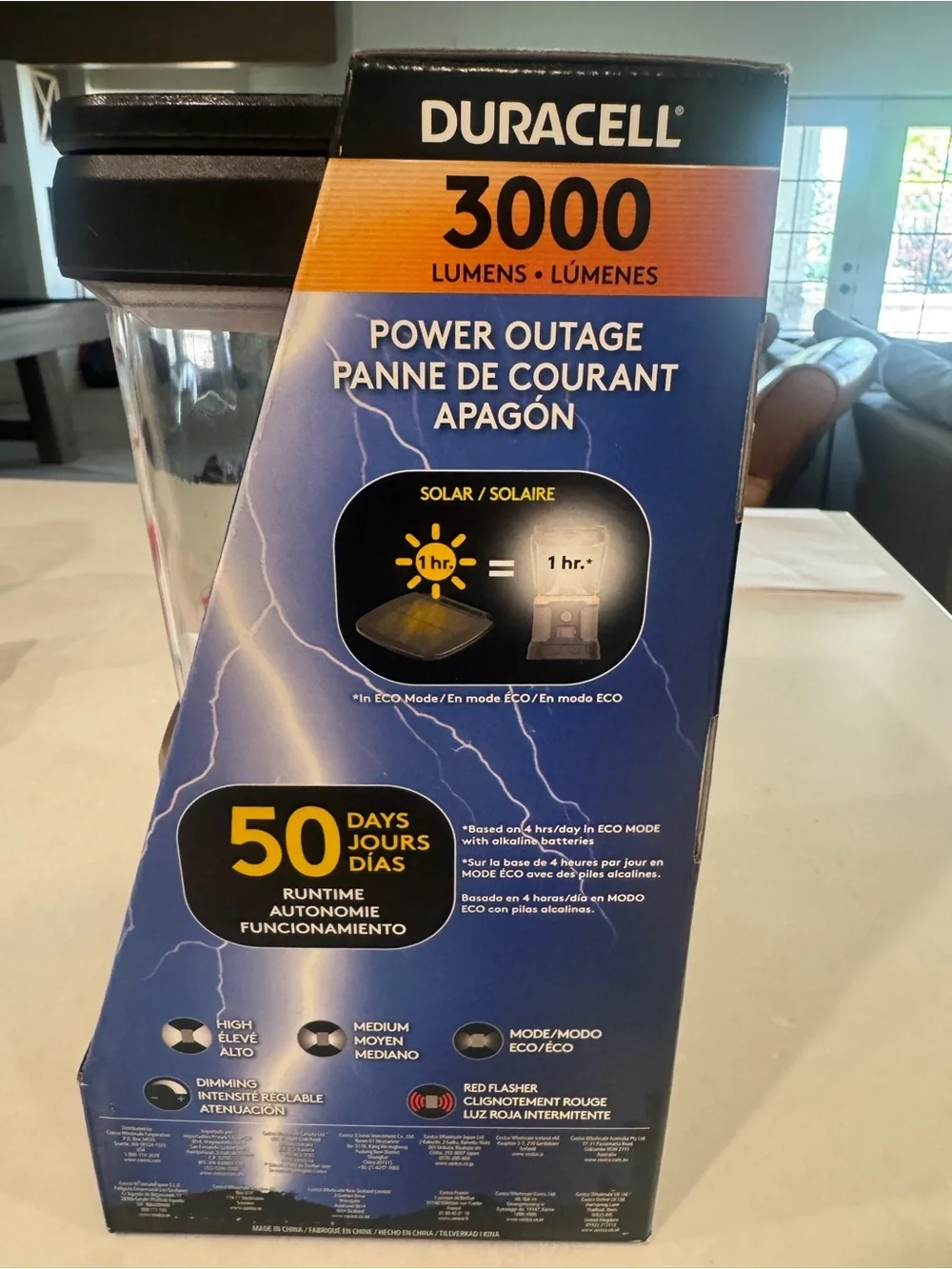 Duracell 3000 Lumen Tri-Power Rechargeable LED Lantern Solar USB Qi NIB